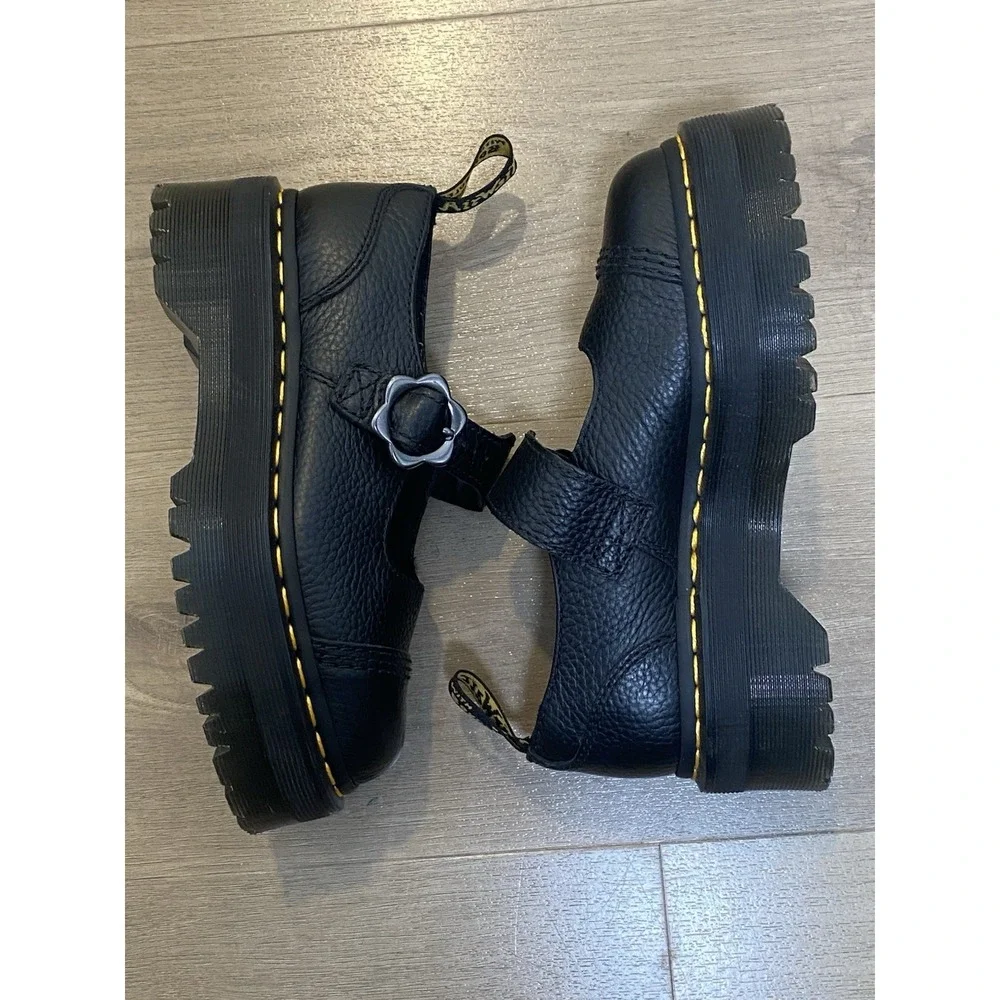 Dr. Martens Addina Flower Black Buckle Platform Mary Jane Shoes Women's US 5